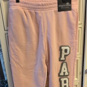 Sugarkiss Pink  Sweatpants With Sherpa Lettering